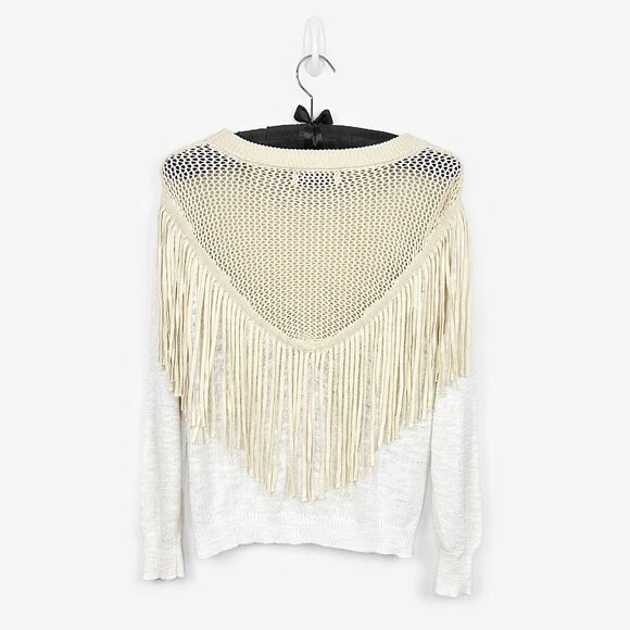 Wildfox Tawny Lucky Charm Sweater Small White Cream Fringe Western Coastal - Picture 2 of 4